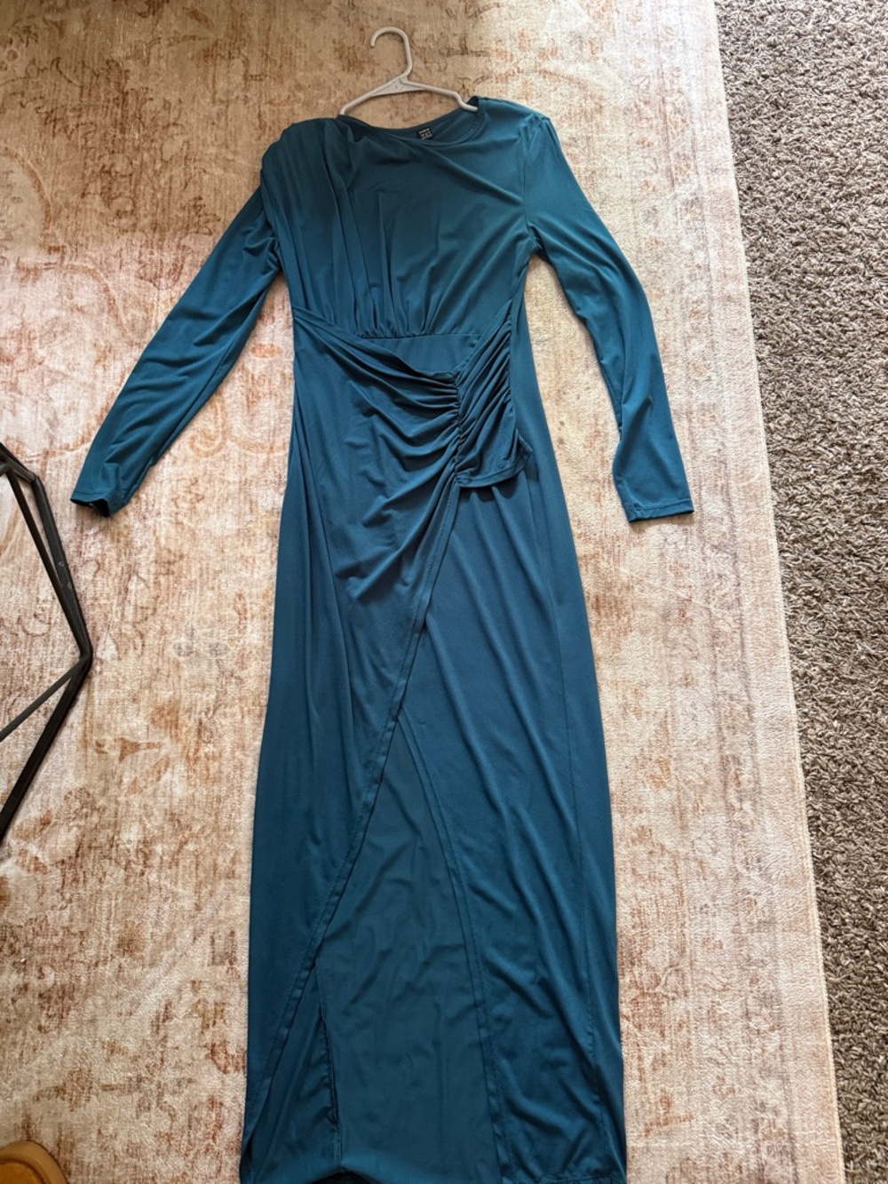 SHEIN Teal Long Sleeve Ruched Wrap Maxi Dress